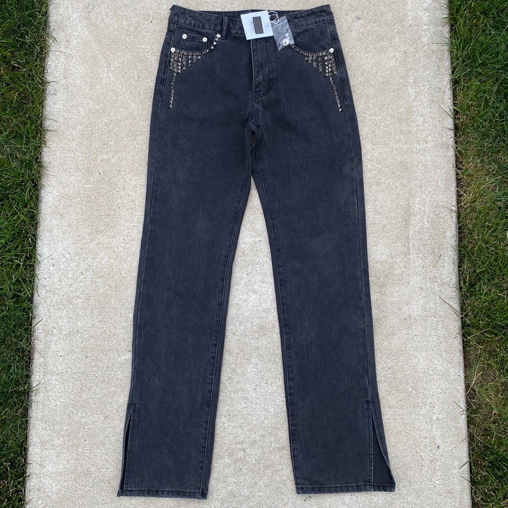 NEW Adika Studs Side Slit Jeans size S Small NWT